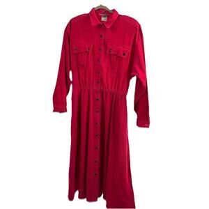 Vintage 90's Dress M* Corduroy Shirtdress Pink USA Made Pockets Cottagecore